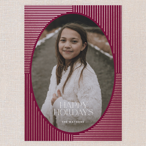 Glamorous Holiday Deco Holiday Card, Red, Rose Gold Foil, 5x7 Flat, Write Your Own, Pearl Shimmer Cardstock, Square, Red