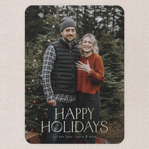 Simply Deco Charm Holiday Card, White, Gold Foil, 5x7 Flat, Holiday, Matte, Signature Smooth Cardstock, Rounded, White