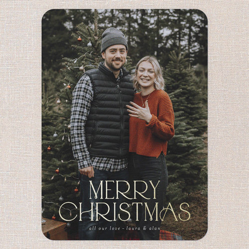 Simply Deco Charm Holiday Card, White, Gold Foil, 5x7 Flat, Christmas, Pearl Shimmer Cardstock, Rounded, White