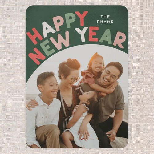 Groovy Greetings Holiday Card, Red, 5x7 Flat, New Year, Standard Smooth Cardstock, Rounded, Red