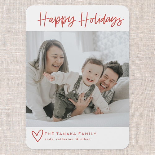 Heartfelt Charm Holiday Card, White, 5x7 Flat, Holiday, Pearl Shimmer Cardstock, Rounded, White