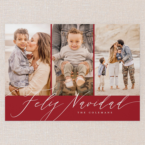 Stylized Sentiment Holiday Card, Red, 5x7 Flat, Feliz Navidad, Pearl Shimmer Cardstock, Square, Red