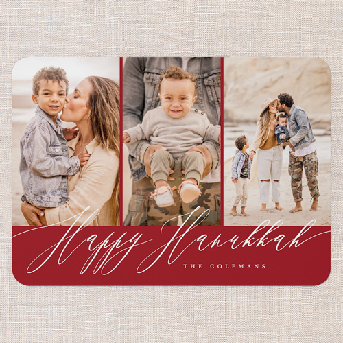 Stylized Sentiment Holiday Card, Red, 5x7 Flat, Hanukkah, Standard Smooth Cardstock, Rounded, Red