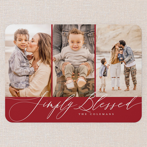 Stylized Sentiment Holiday Card, Red, 5x7 Flat, Religious, 100% Recycled Cardstock , Rounded, Red