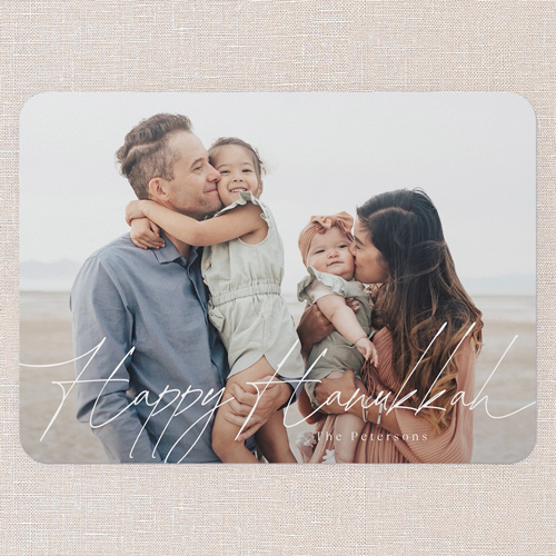 Proud Penmanship Holiday Card, White, 5x7 Flat, Hanukkah, Standard Smooth Cardstock, Rounded, White