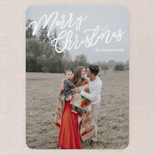 Scripted Winter Wishes Holiday Card, White, 5x7 Flat, Christmas, Matte, Signature Smooth Cardstock, Rounded, White