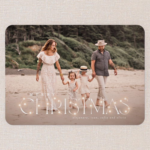 Shimmering Holiday String Holiday Card, White, 5x7 Flat, Christmas, 100% Recycled Cardstock , Rounded, White