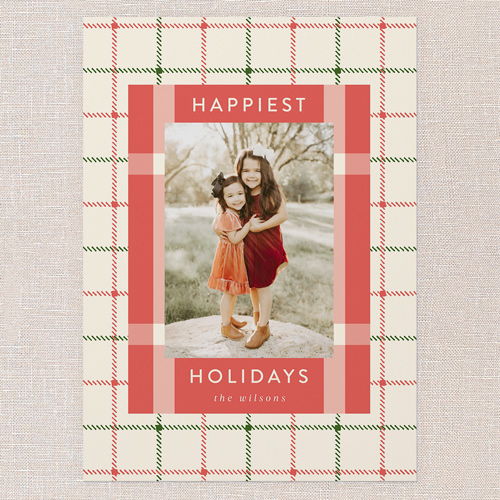 Double Tartan Holiday Card, Beige, 5x7 Flat, Holiday, Pearl Shimmer Cardstock, Square