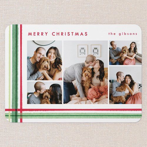 Overlapping Plaid Holiday Card, Green, 5x7 Flat, Write Your Own, 100% Recycled Cardstock , Rounded, Green