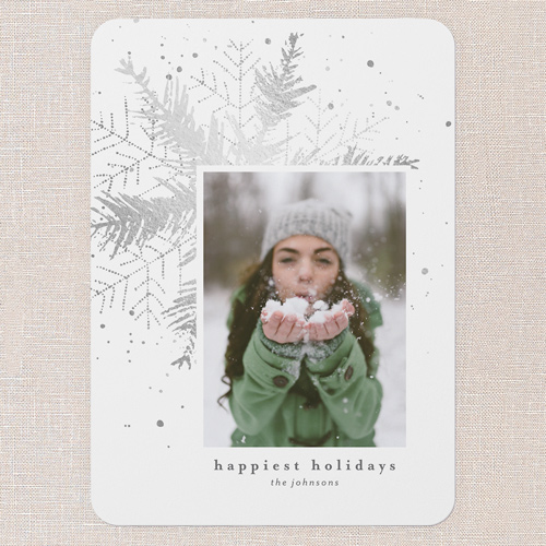 Snowflake Impression Holiday Card, Grey, 5x7 Flat, Write Your Own, 100% Recycled Cardstock , Rounded, Silver