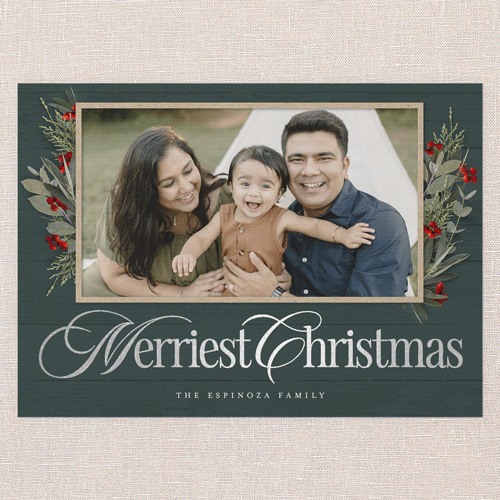 Fancy Florals Holiday Card, Silver Foil, Green, 5x7 Flat, Christmas, Matte, Signature Smooth Cardstock, Square, Seaweed