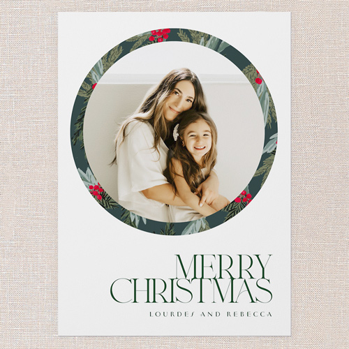 Timeless Evergreen Wreath Holiday Card, White, 5x7 Flat, Christmas, Luxe Double-Thick Cardstock, Square