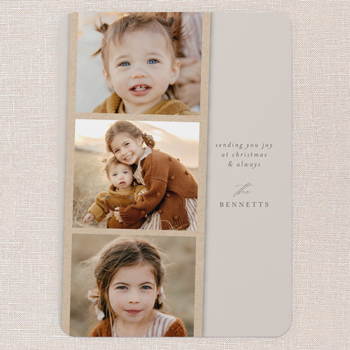 Season Of Snapshots Holiday Card, Beige, 5x7 Flat, Write Your Own, Pearl Shimmer Cardstock, Rounded