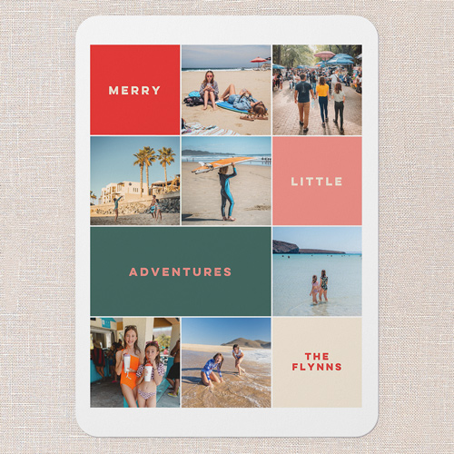 Merry Adventures Holiday Card, Red, 5x7 Flat, Write Your Own, Pearl Shimmer Cardstock, Rounded