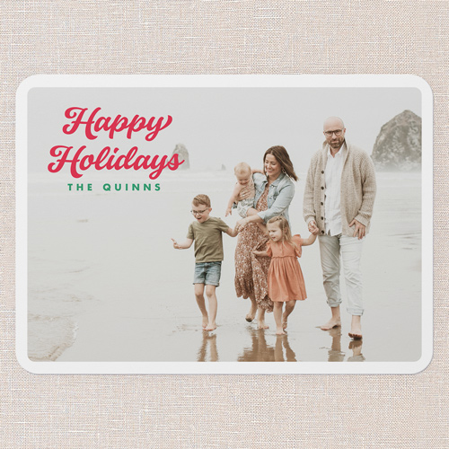 Retro Merry Cheer Holiday Card, White, 5x7 Flat, Holiday, 100% Recycled Cardstock , Rounded