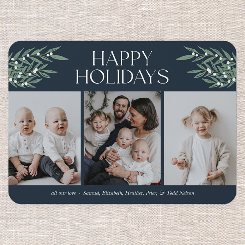 Botanical Branches Holiday Card, Blue, 5x7 Flat, Holiday, Standard Smooth Cardstock, Rounded