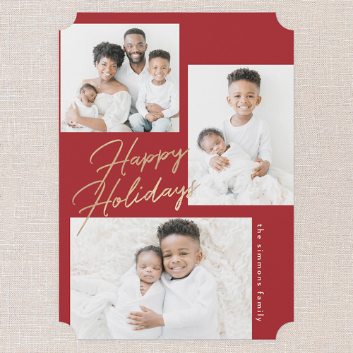 Captivating Cursive Holiday Card, Red, 5x7 Flat, Holiday, Pearl Shimmer Cardstock, Ticket