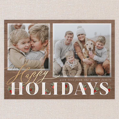 Hints Of Holly Holiday Card, Brown, 5x7 Flat, Holiday, Pearl Shimmer Cardstock, Square, Brown