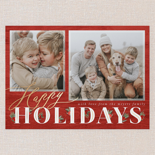 Hints Of Holly Holiday Card, Red, 5x7 Flat, Holiday, Matte, Signature Smooth Cardstock, Square, Red