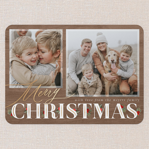 Hints Of Holly Holiday Card, Brown, 5x7 Flat, Christmas, Standard Smooth Cardstock, Rounded, Brown