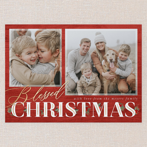 Hints Of Holly Holiday Card, Red, 5x7 Flat, Religious, 100% Recycled Cardstock , Square, Red