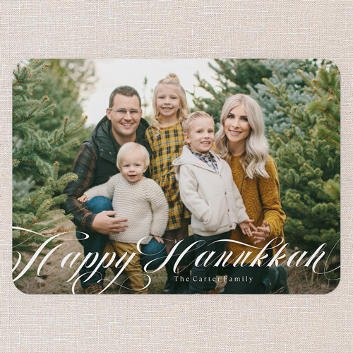 Swirling Sentiments Holiday Card, White, 5x7 Flat, Hanukkah, Pearl Shimmer Cardstock, Rounded