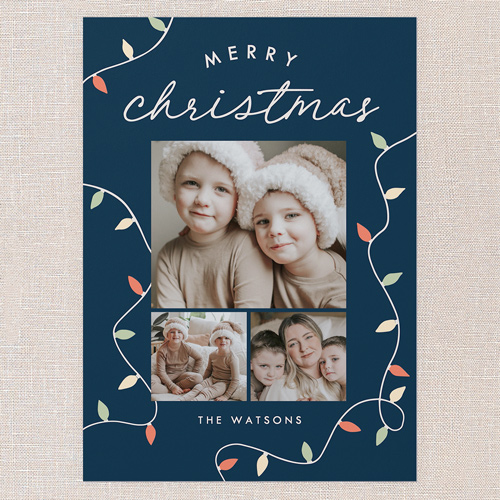 All The Lights Holiday Card, Blue, 5x7 Flat, Christmas, Pearl Shimmer Cardstock, Square