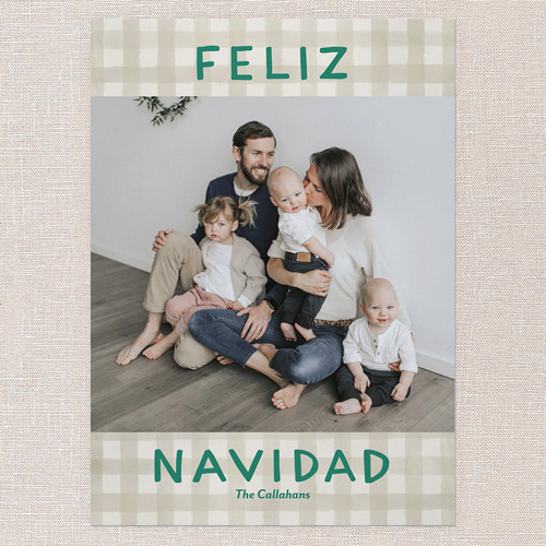 Pretty In Plaid Holiday Card, Beige, 5x7 Flat, Feliz Navidad, Standard Smooth Cardstock, Square, Tan