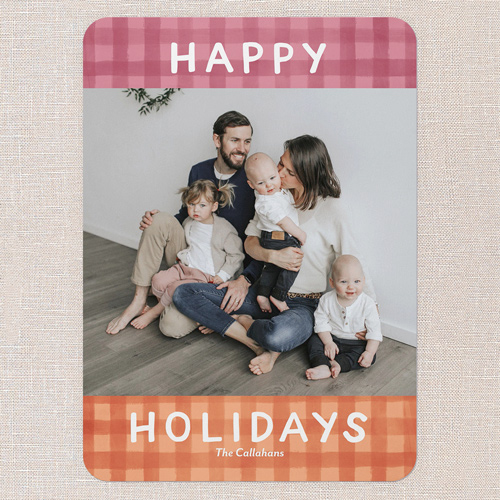 Pretty In Plaid Holiday Card, Pink, 5x7 Flat, Holiday, Matte, Signature Smooth Cardstock, Rounded