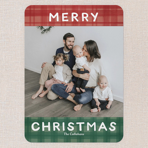 Pretty In Plaid Holiday Card, Red, 5x7 Flat, Christmas, 100% Recycled Cardstock , Rounded, Red