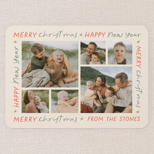 Happy Holiday Tidings Holiday Card, Beige, 5x7 Flat, Christmas, Pearl Shimmer Cardstock, Rounded