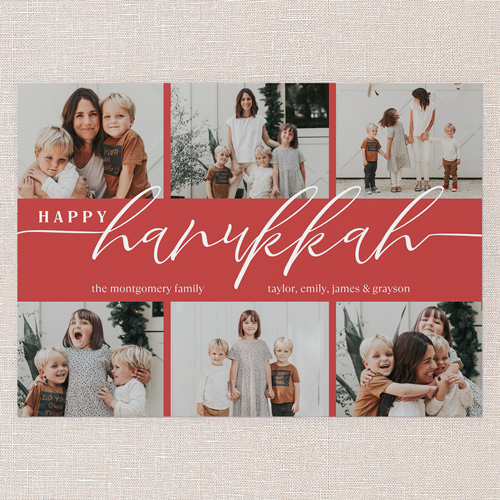 Hand Lettered Charm Holiday Card, Red, 5x7 Flat, Hanukkah, Pearl Shimmer Cardstock, Square, Red