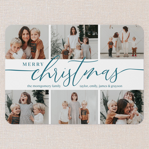 Hand Lettered Charm Holiday Card, Blue, 5x7 Flat, Christmas, Pearl Shimmer Cardstock, Rounded, Blue