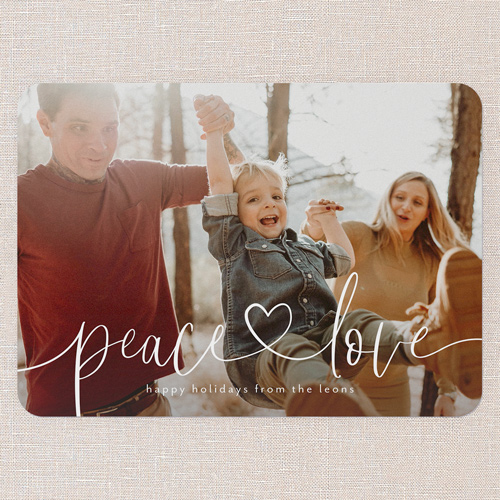 Happy Heartstrings Holiday Card, White, 5x7 Flat, Holiday, Pearl Shimmer Cardstock, Rounded, White