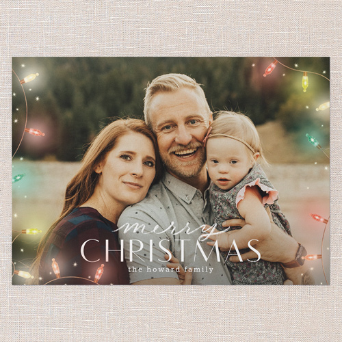 Beaming Bulbs Holiday Card, Red, 5x7 Flat, Christmas, 100% Recycled Cardstock , Square, Holiday