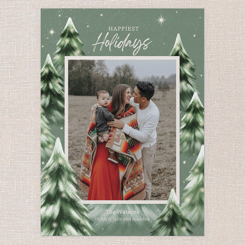 Dreamy Snowy Forest Holiday Card, Green, 5x7 Flat, Holiday, Pearl Shimmer Cardstock, Square, Forest