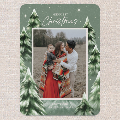 Dreamy Snowy Forest Holiday Card, Green, 5x7 Flat, Christmas, Matte, Signature Smooth Cardstock, Rounded, Forest