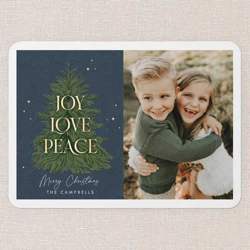 Joy Tree Holiday Card, Blue, 5x7 Flat, Christmas, Matte, Signature Smooth Cardstock, Rounded, Nautical