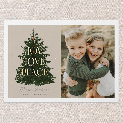 Joy Tree Holiday Card, Beige, 5x7 Flat, Christmas, Luxe Double-Thick Cardstock, Square, Wheat