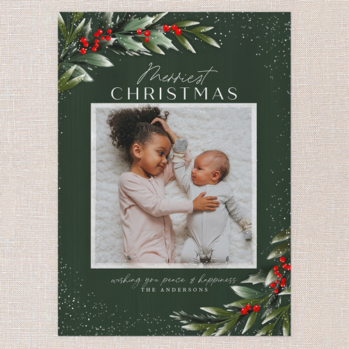 Frosty Foliage Frame Holiday Card, Green, none, 5x7 Flat, Christmas, 100% Recycled Cardstock , Square, Forest