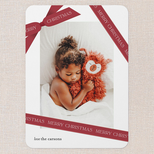 Ribbon Wrapped Holiday Card, Red, 5x7 Flat, Christmas, Matte, Signature Smooth Cardstock, Rounded, Holiday