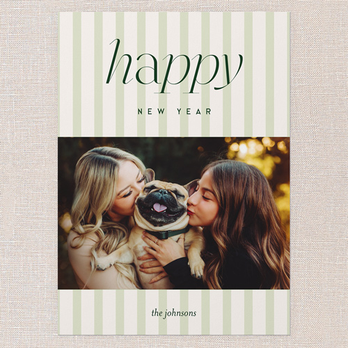 Soft Pinstripe Holiday Card, Green, 5x7 Flat, New Year, 100% Recycled Cardstock , Square, Grove