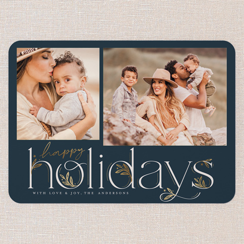 Starred Leaves Holiday Card, Blue, 5x7 Flat, Holiday, Standard Smooth Cardstock, Rounded, Nautical