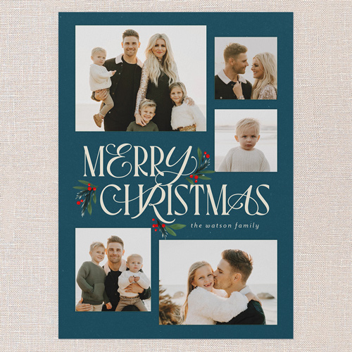 Uniquely Elegant Holiday Card, Blue, 5x7 Flat, Christmas, Pearl Shimmer Cardstock, Square, Indigo