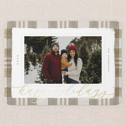 Signed Plaid Holiday Card, Brown, Gold Foil, 5x7 Flat, Holiday, Matte, Signature Smooth Cardstock, Rounded, Dust Bunny