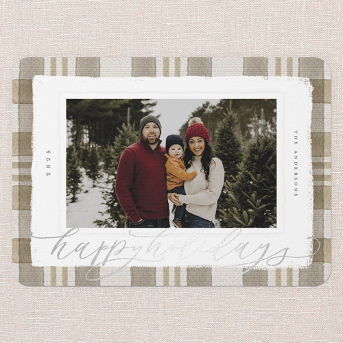 Signed Plaid Holiday Card, Brown, Silver Foil, 5x7 Flat, Holiday, Matte, Signature Smooth Cardstock, Rounded, Dust Bunny