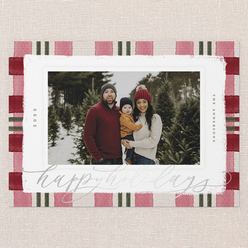 Signed Plaid Holiday Card, Red, Silver Foil, 5x7 Flat, Holiday, Matte, Signature Smooth Cardstock, Square, Holiday