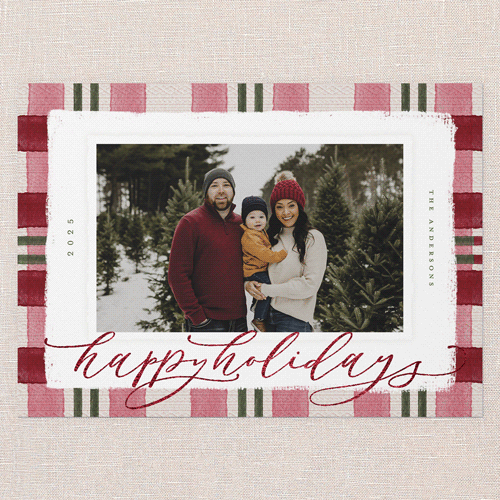 Signed Plaid Holiday Card, Red, Red Foil, 5x7 Flat, Holiday, Pearl Shimmer Cardstock, Square, Holiday