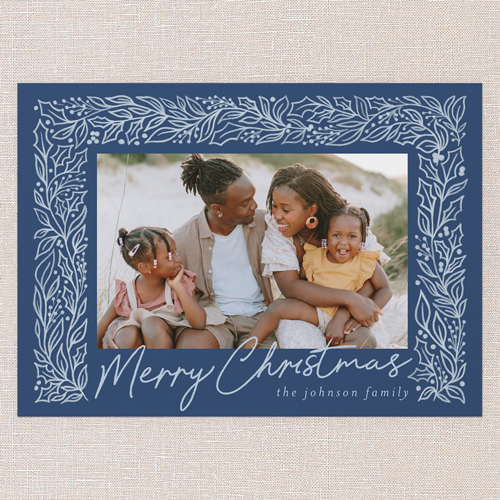 Sketched Botanicals Holiday Card, Blue, 5x7 Flat, Christmas, Luxe Double-Thick Cardstock, Square, Cobalt