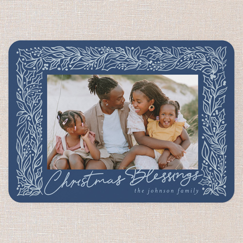 Sketched Botanicals Holiday Card, Blue, 5x7 Flat, Religious, Standard Smooth Cardstock, Rounded, Cobalt